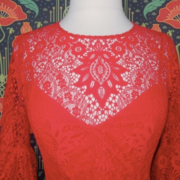 Bcbg Max Azria Daniela Dress Red Lace Bell Sleeve Mini Cocktail Nwt 2 - Picture 5 of 8